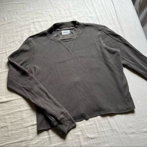 Mate the Label grey waffle thermal knit mock neck long sleeve boxy T-shirt